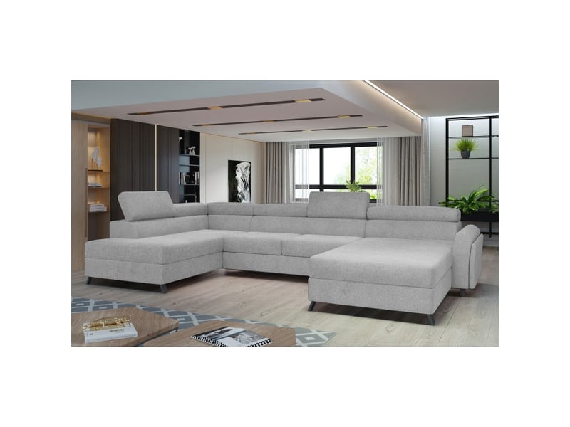 Canapé panoramique gris 5 places angle gauche dossier haut 53cm clotis - Conforama A