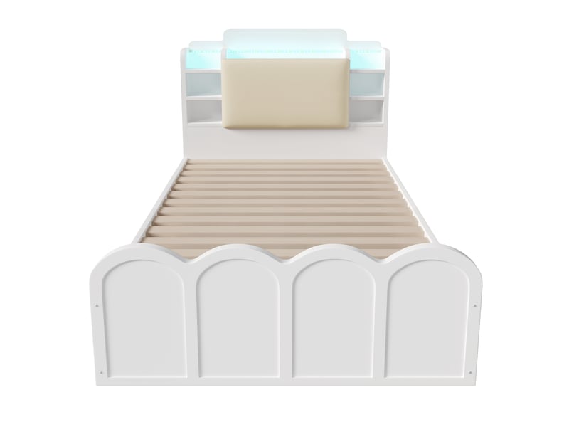  Lit 90x200 cm blanc, rangement hydraulique, led, usb-c, appli et tête de lit coffre  - Conforama A