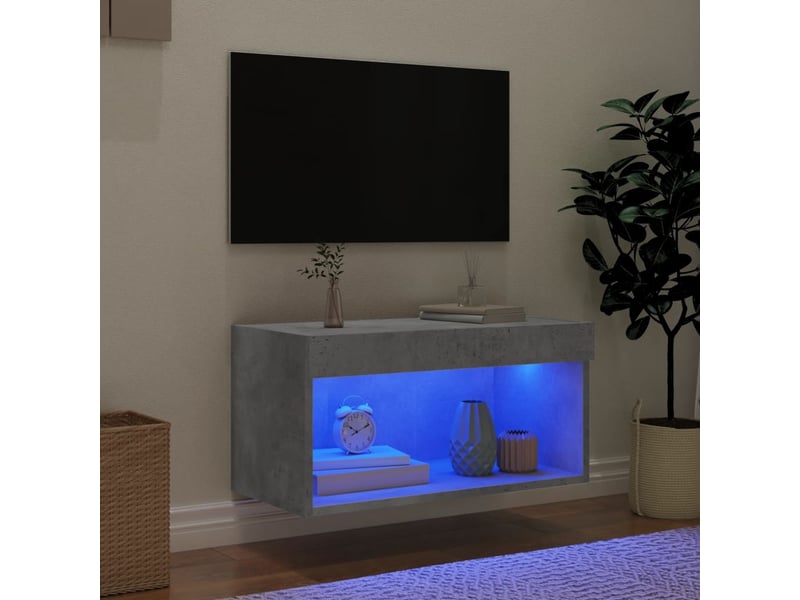  Meuble tv - banc tv - meuble de rangement avec lumières led gris béton 60x30x30 cm  - Conforama C