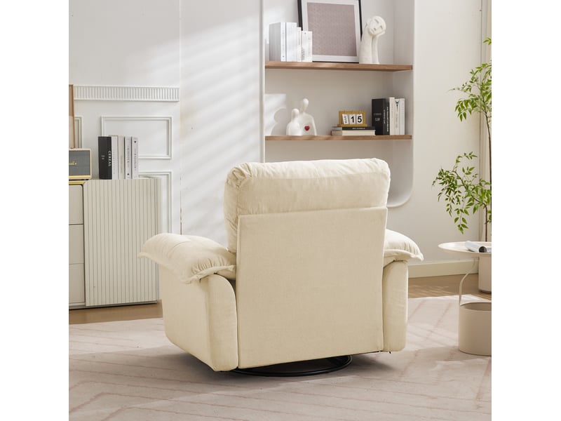  Fauteuil pivotant modenvie en chenille beige 116 x 84 x 96 cm avec coussin de soutien  - Conforama D