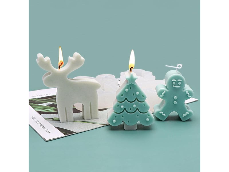 3 pièces moule en silicone pour bougies de noël en forme de sapin de noël elk bonhomme en p-ain d'épices, moule en silicone sur le thème de noël - Conforama B