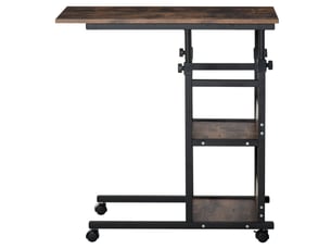 Table d'appoint de lit réglable à roulettes avec 2 étagères marron 80 x 40 cm