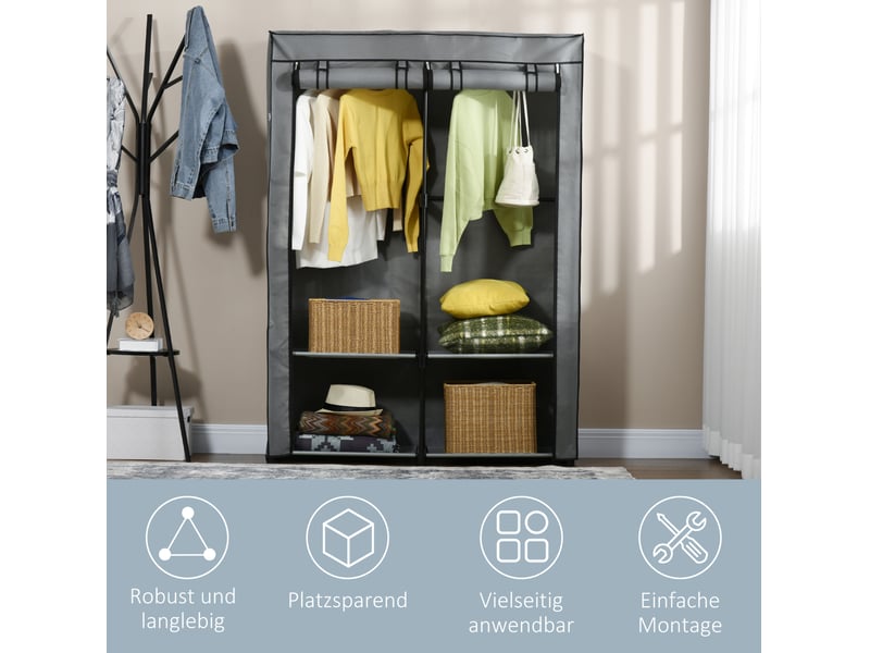  Armoire penderie en tissu pliable 118 x 49 x 170 cm, 2 tringles et 4 étagères  - Conforama E
