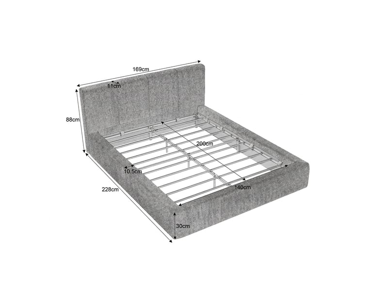  Cadre de lit 140x200 avec tête de lit rembourrée, lit double marron sans sommier tapissier  - Conforama E