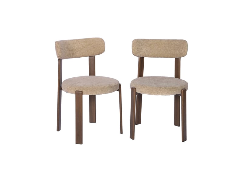  Lot de 2 chaises vintage acier effet bois foncé et tissu texturé taupe - gloria  - Conforama A