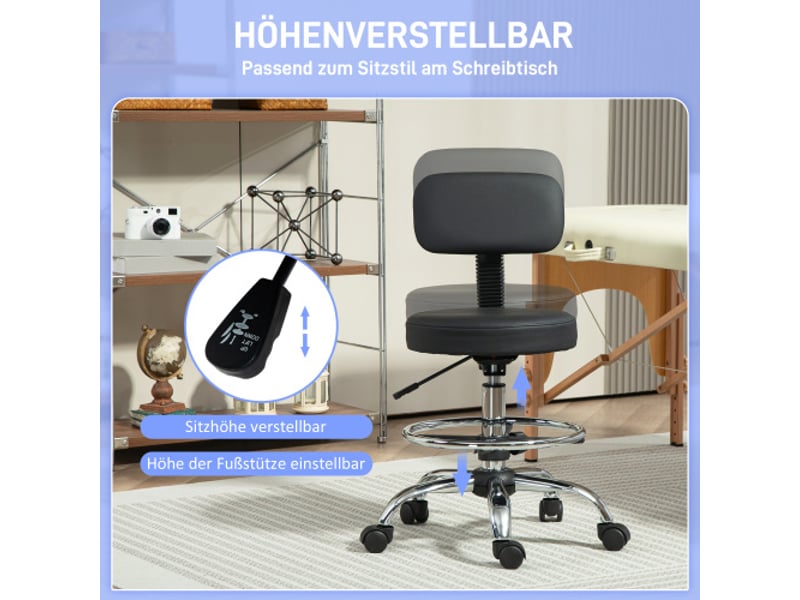  Chaise de bureau ergonomique en similicuir noir, pivotante, réglable en hauteur, avec repose-pieds  - Conforama E