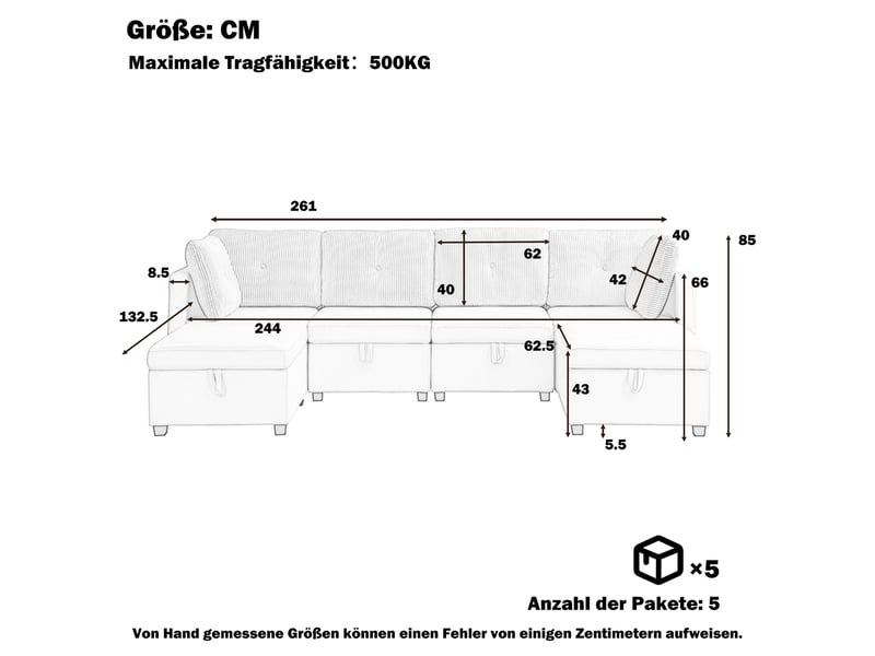 Canapé modulable 6 places en u gris antique avec rangement - Conforama E