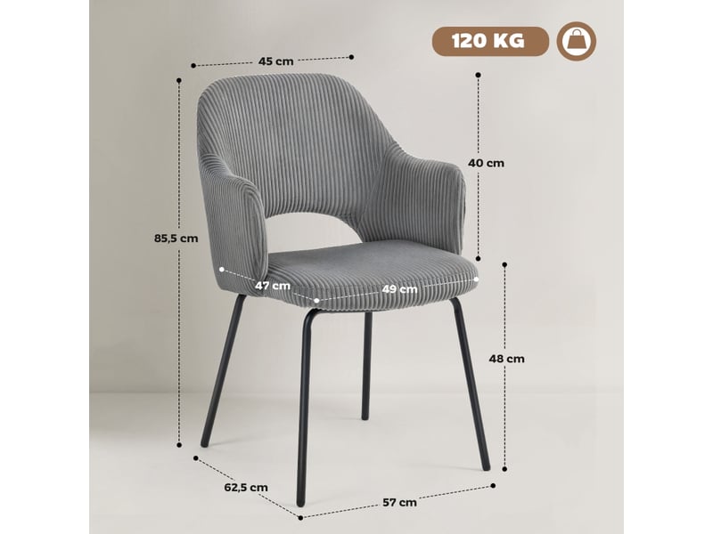  Chaise homcom style contemporain pour salle à manger en tissu côtelé design  - Conforama C