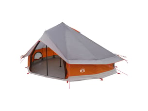 Tente tipi, tente de camping 18 personne gris et orange polyester et acier