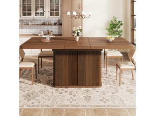 Table à manger extensible 140-180 x 80 x 76,5 cm avec rangement caché et piètement à relief vertical, mdf et métal, marron