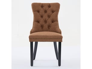 Chaises contemporaines en lin café – lot de 2 – dossier capitonné, bois massif, clous décoratifs – salle à manger