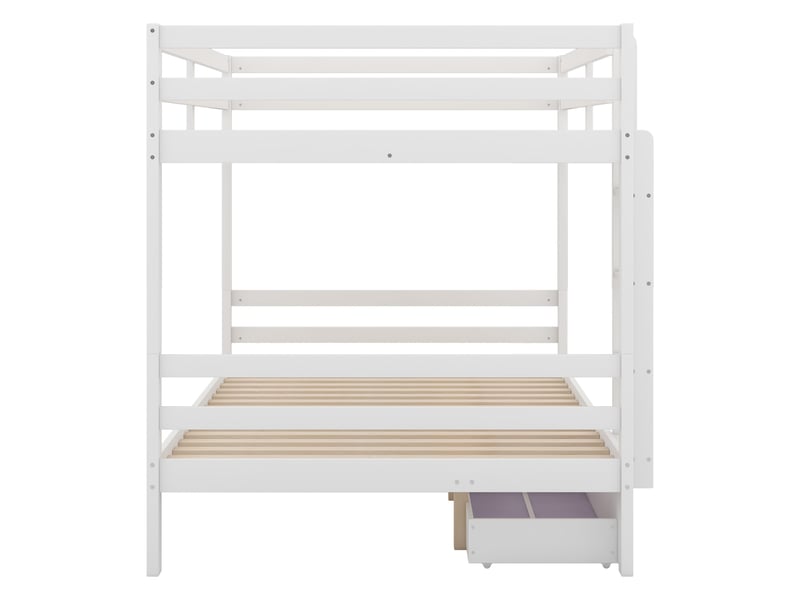 Lit superposé blanc 140x200 cm, tiroirs, rangements et garde-corps hauts - Conforama D