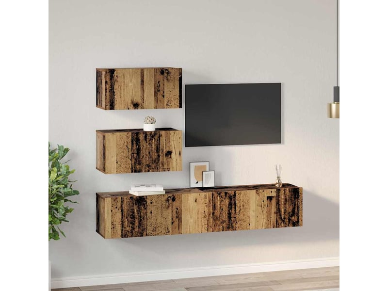  Ensemble meuble tv - banc tv - meuble de rangement 4 pcs bois ancien bois d'ingénierie  - Conforama D