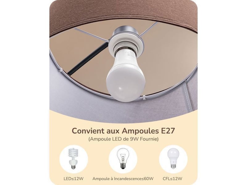  Lampe arc lampadaire noir metal 143 a 176 cm hauteur ajustable tete orientable 180 350 e27 led incluse avec telecommande et pedal 370618_AACLA95065_6_DROPFR - Conforama E