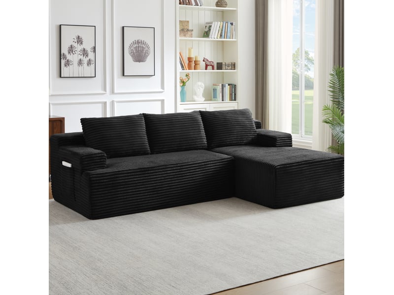 Canapé d'angle convertible modulable 4 places en velours côtelé noir homvra - Conforama D