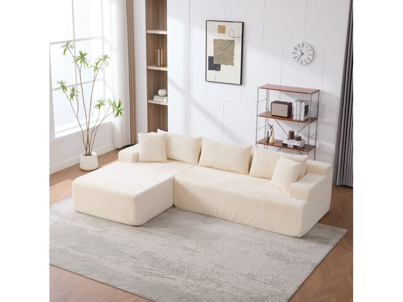  Canapé d'angle modulable 4 places avec chaise longue en chenille beige  - Conforama B