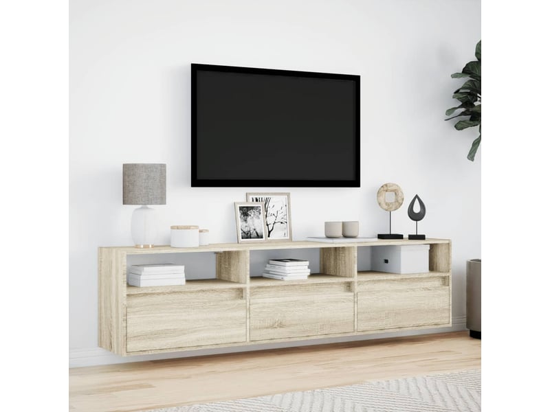 Meuble tv - banc tv - meuble de rangement mural avec led chêne sonoma 180x31x45 cm - Conforama D
