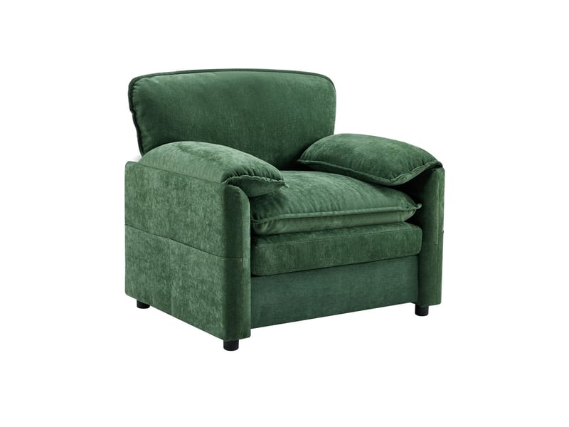  Fauteuil rétro en chenille vert - 96x92x90cm - canapé individuel avec poches de rangement latérales pour salon et bureau - vert  - Conforama A