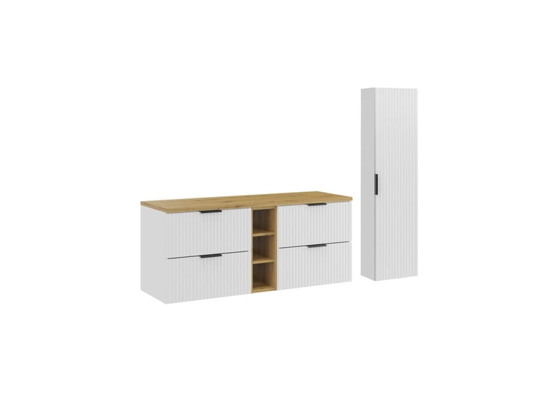  Ensemble de salle de bain noxera 140 cm – meubles sous vasque suspendus blanc alpin avec plan pour vasque et rangements  - Conforama A
