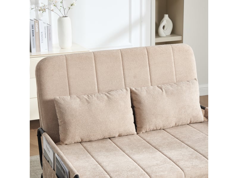  Canapé convertible 2 places en tissu chenille kaki avec cadre métal noir industriel et rangement latéral  - Conforama W