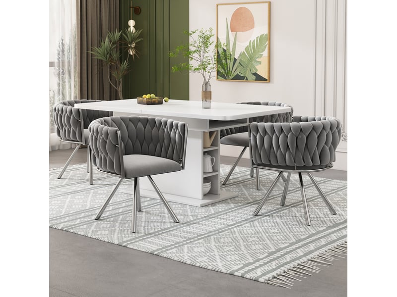Lot de 6 chaises de salle à manger pivotantes en velours gris et argenté - Conforama C