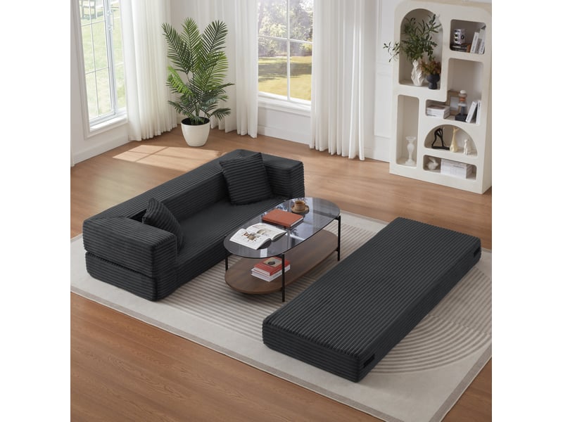  Canapé convertible 3 places 200x76x60 cm, style carré, gris foncé  - Conforama A