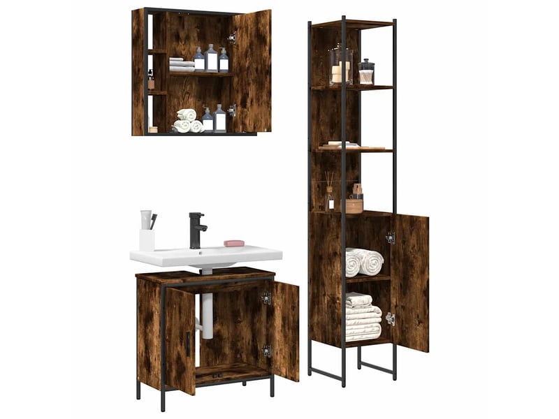 Ensemble d'armoires de salle de bain 3 pcs chêne fumé shl4702 - Conforama D