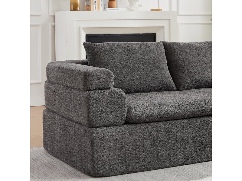 Canapé d'angle 3 places avec méridienne à droite, en chenille anthracite - Conforama E
