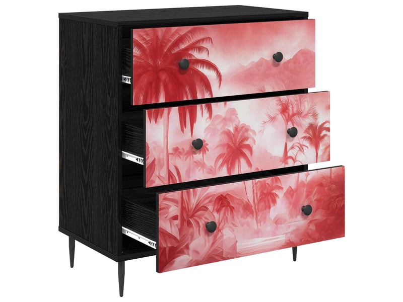  Commode chambre, meuble de rangement aachen imprimé palmier rose 66 x 36,5 x 76 cm  - Conforama C