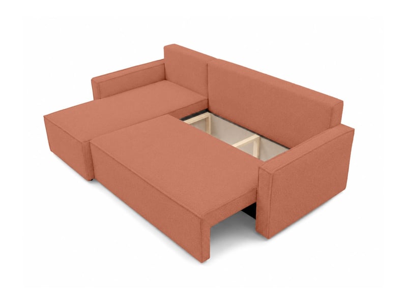 Farah - canapé d'angle reversible convertible 4 places accoudoirs slim en tissu bouclettes généreuses  - Conforama D