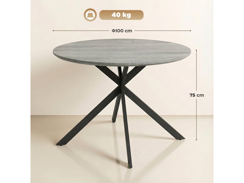  Table à manger ronde 4 personnes en acier et mélamine gris ø 100 x h 75 cm  - Conforama C
