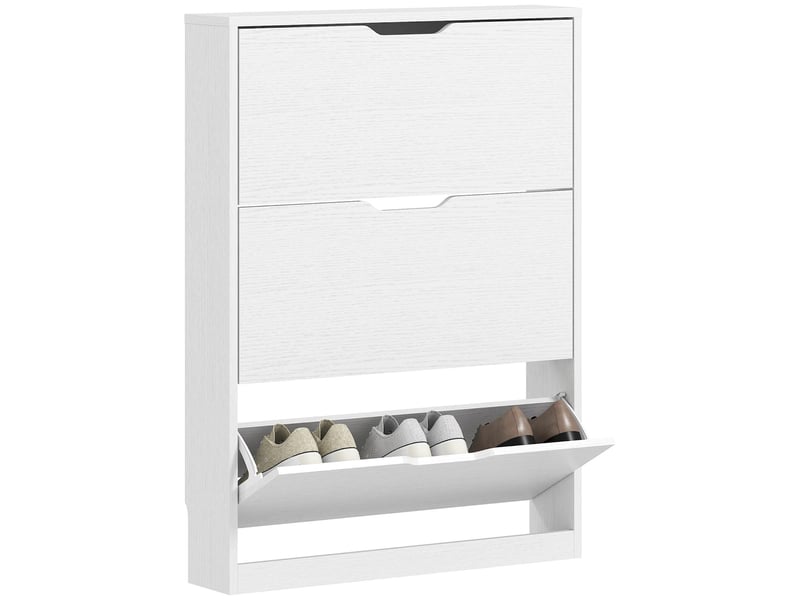  Meuble à chaussures 3 tiroirs rabattables 12 paires blanc 80 x 17 x 108 cm  - Conforama A