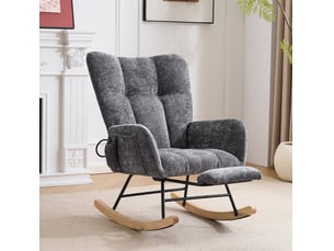 Fauteuil à bascule avec dossier ergonomique, coussins réglables et rangement latéral en chenille gris foncé