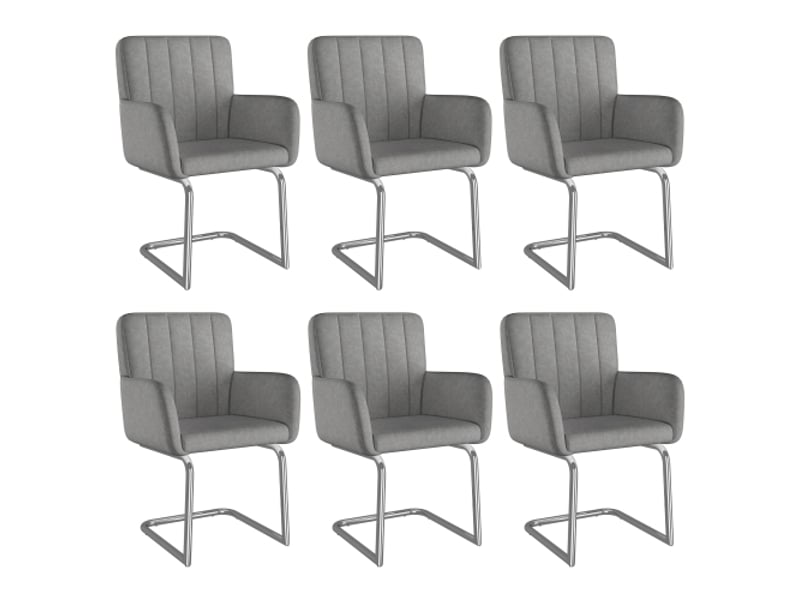  Ensemble de 2 chaises à rayures verticales, fauteuil rembourré à pieds métal zigzag, chaise longue gris cuir synthétique  - Conforama E