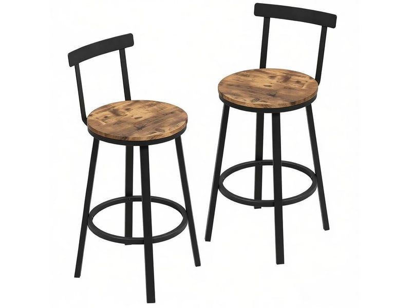  Elvmi tabouret de bar avec dossier tabouret haut industriel assise ronde en mdf structure en métal repose pied circulaire design ergonomique pour îlot de cuisine bar salle à manger café marron rustique hauteur assise 65 cm  - Conforama A
