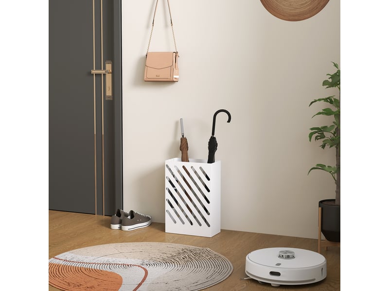  Porte-parapluie avec bac égouttoir, 4 crochets, acier, 28 cm (l) x 14 cm (l) x 41 cm (h), blanc  - Conforama C