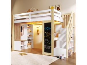Lit mezzanine 90x200 cm <strong>OKMYHOME</strong> <strong></strong> coloris blanc