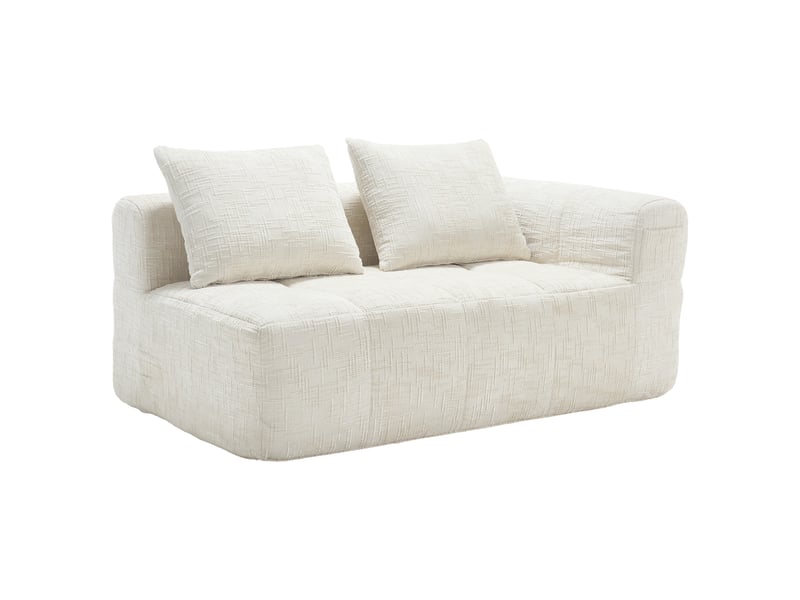 Canapé 2 places chaise longue avec coussin, poches latérales et assise confortable en chenille beige - Conforama A