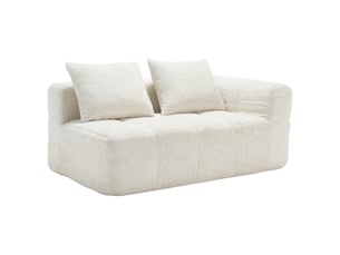 Canapé 2 places chaise longue avec coussin, poches latérales et assise confortable en chenille beige