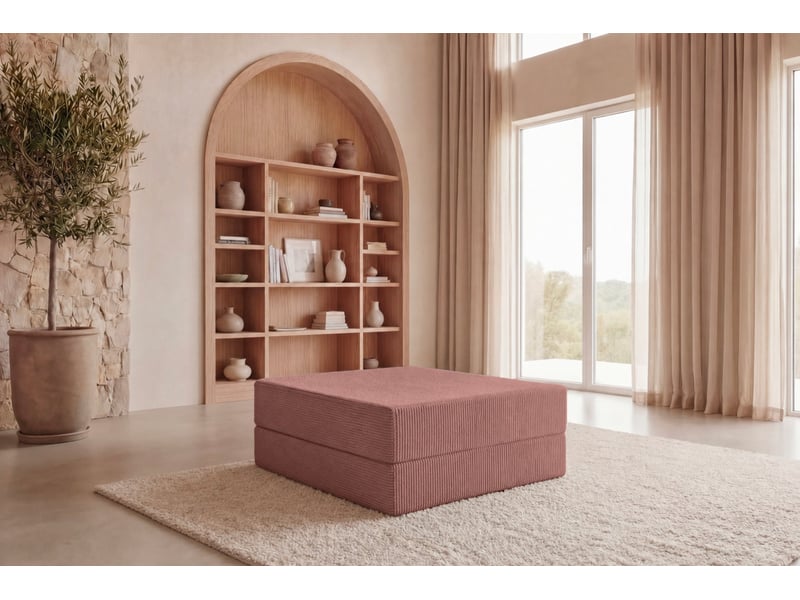  Cosima - pouf en petit velours côtelé rose 100x80x34  - Conforama B
