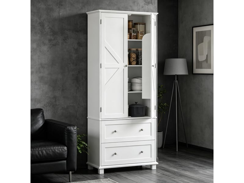  Buffet haut de cuisine 2 portes 2 tiroirs blanc 80 x 39,5 x 184,5 cm  - Conforama B