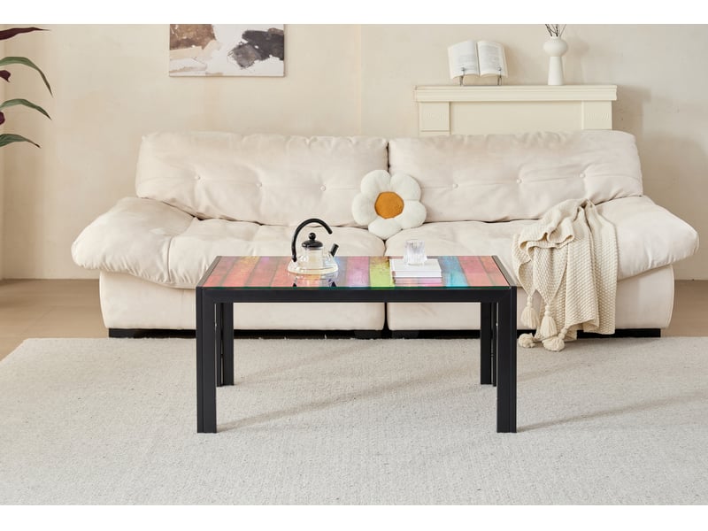  Table basse rectangulaire en verre trempé et métal, noir, 100 x 60 x 45 cm  - Conforama B