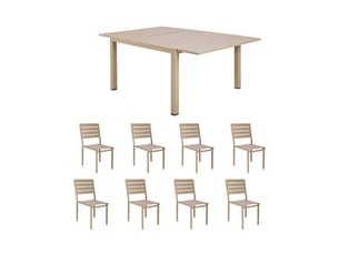 Ensemble table de jardin carrée 120180cm + 8 chaises crème