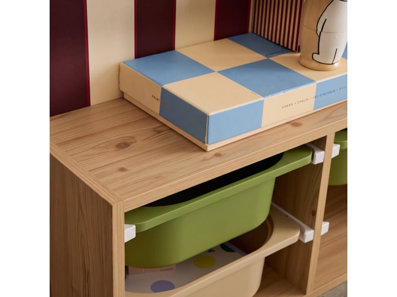 Meuble de rangement naturel pour enfant. 6 bacs en plastique vert olive taupe - sora  - Conforama E
