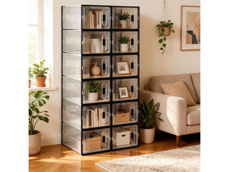 Boîtes rangement modèle modular, 12 pièces empilables, chaussures, livres, jouets, placard, salle bain - Conforama B