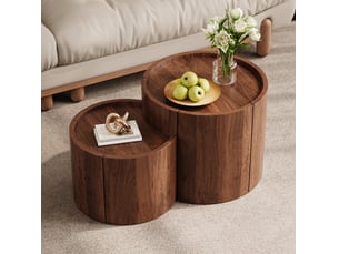 Table basse ronde 77,5 x 47,5 x 40 cm – noyer – rangement intégré, tiroirs et design arrondi
