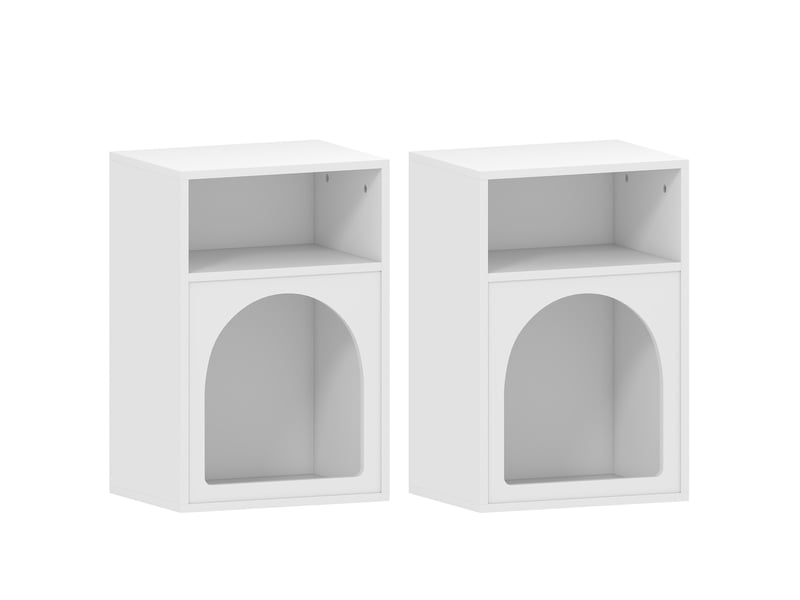  Lot de 2 tables de chevet, table de nuit avec compartiments ouverts, design arqué, blanc, 40 x 30 x 60 cm  - Conforama B