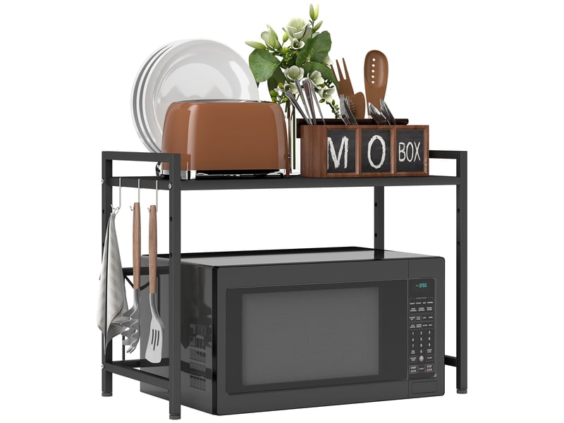  Étagère pour micro-ondes, 3 crochets, extensible, en métal, hauteur 40 cm, noire  - Conforama A