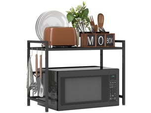 Étagère pour micro-ondes, 3 crochets, extensible, en métal, hauteur 40 cm, noire