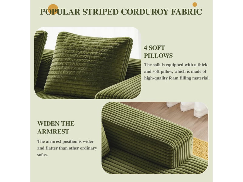Canapé d'angle sectionnel - 261 x 173 x 58 cm-vert - tissu velours côtelé modulable pour salon design moderne sans assemblage - Conforama E